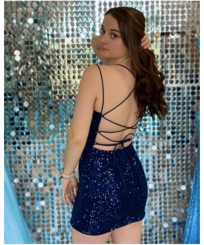 Sequin Homecoming Dresses for Teens V-Neck Sleeveless Backless Bodycon Short Prom Gowns Mini Party Dresses Lilac $29.49 Dresses