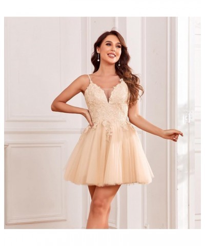 V Neck Homecoming Dreses for Teens Lace Applique A-Line Beaded Tulle Short CCocktail Prom Gown Mint Green $36.00 Dresses