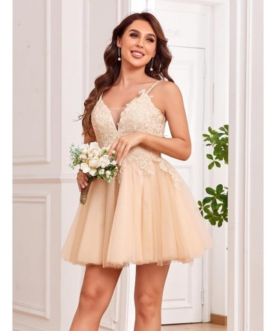 V Neck Homecoming Dreses for Teens Lace Applique A-Line Beaded Tulle Short CCocktail Prom Gown Mint Green $36.00 Dresses