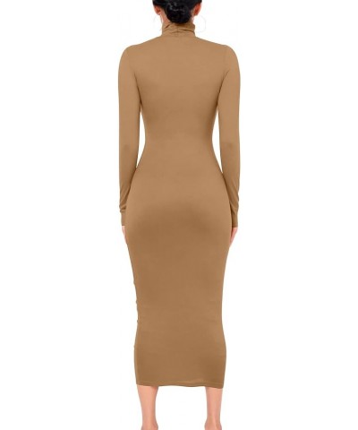 Women's Sexy Bodycon Club Party Long Sleeve Turtleneck Casual Midi Pencil Dress Khaki $14.55 Dresses