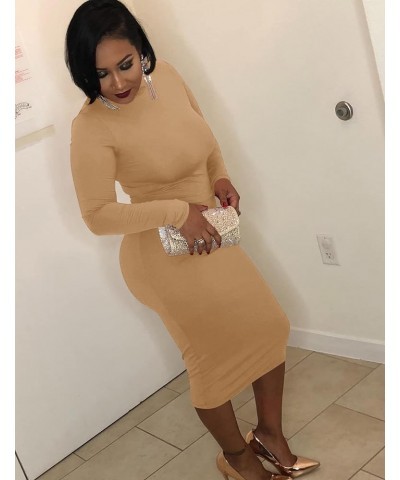 Women's Sexy Bodycon Club Party Long Sleeve Turtleneck Casual Midi Pencil Dress Khaki $14.55 Dresses