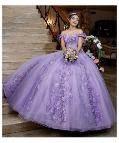 Off Shoulder Lace Quinceanera Dresses Ball Gown Puffy 3D Floral Prom Dress Princess Birthday Dress for 15 16 XF09 Burgundy De...