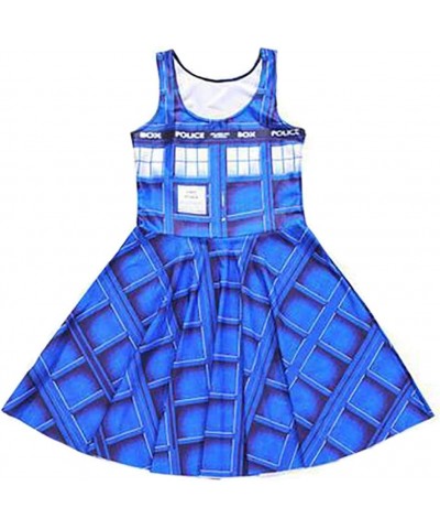 Girl Galaxy Printed Elastic Sleeveless Shaping Camisole Skater Blue Lattice Door $11.99 Dresses