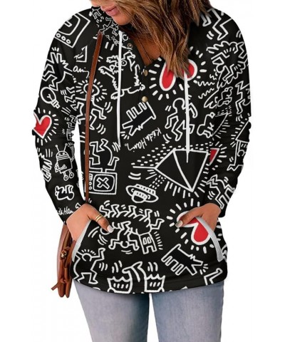 Womens Keith-Haring Button Tops Long Sleeve Hoodie Pullover Blouses Sweatshirt Style-3 $21.99 Hoodies & Sweatshirts