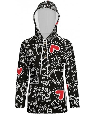 Womens Keith-Haring Button Tops Long Sleeve Hoodie Pullover Blouses Sweatshirt Style-3 $21.99 Hoodies & Sweatshirts