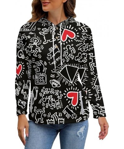 Womens Keith-Haring Button Tops Long Sleeve Hoodie Pullover Blouses Sweatshirt Style-3 $21.99 Hoodies & Sweatshirts