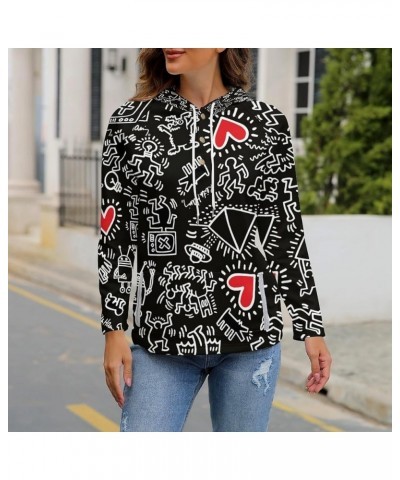 Womens Keith-Haring Button Tops Long Sleeve Hoodie Pullover Blouses Sweatshirt Style-3 $21.99 Hoodies & Sweatshirts