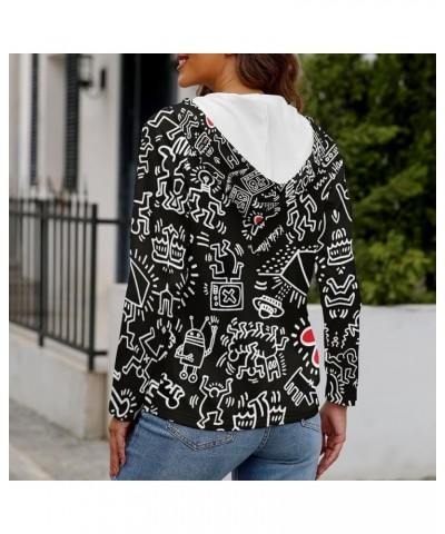 Womens Keith-Haring Button Tops Long Sleeve Hoodie Pullover Blouses Sweatshirt Style-3 $21.99 Hoodies & Sweatshirts