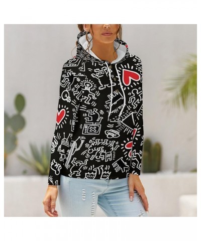 Womens Keith-Haring Button Tops Long Sleeve Hoodie Pullover Blouses Sweatshirt Style-3 $21.99 Hoodies & Sweatshirts