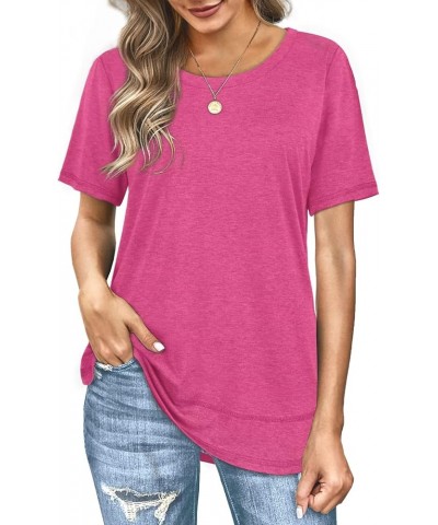 Womens Tops Short Sleeve Summer T-Shirts Curved Hem Casual Fashion Shirts 1-hotpink $12.76 T-Shirts