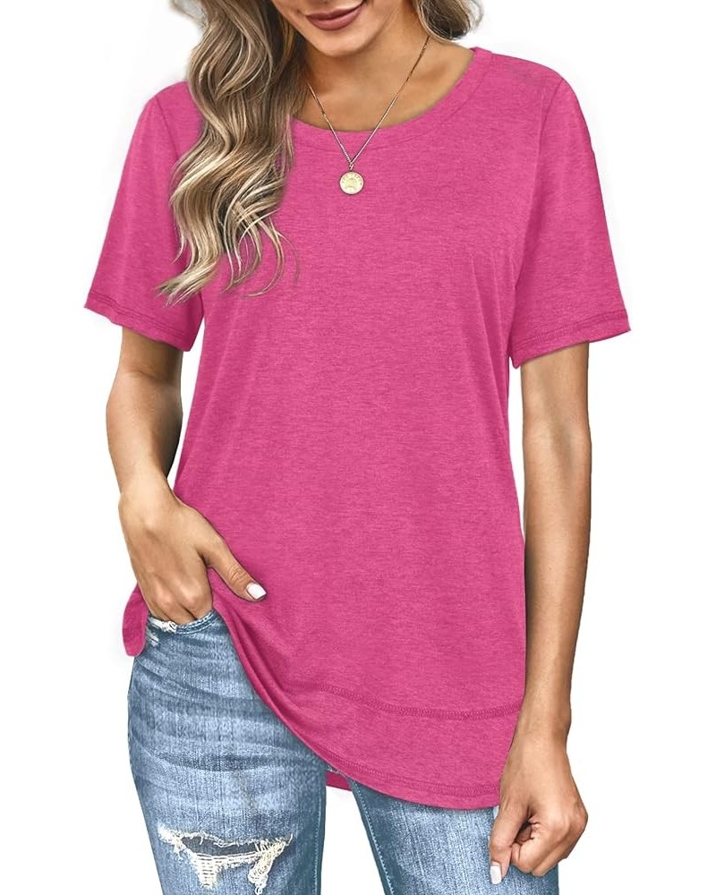 Womens Tops Short Sleeve Summer T-Shirts Curved Hem Casual Fashion Shirts 1-hotpink $12.76 T-Shirts