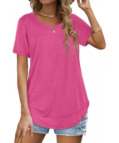 Womens Tops Short Sleeve Summer T-Shirts Curved Hem Casual Fashion Shirts 1-hotpink $12.76 T-Shirts