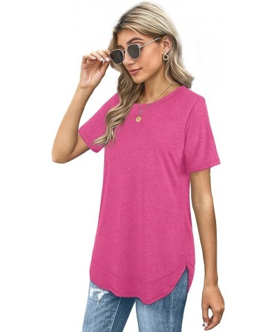 Womens Tops Short Sleeve Summer T-Shirts Curved Hem Casual Fashion Shirts 1-hotpink $12.76 T-Shirts