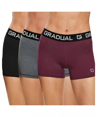 Women's Spandex Compression Volleyball Shorts 3" /7" Workout Pro Shorts for Women 3 Pack:black/Gray/Wine Red $10.07 Shorts