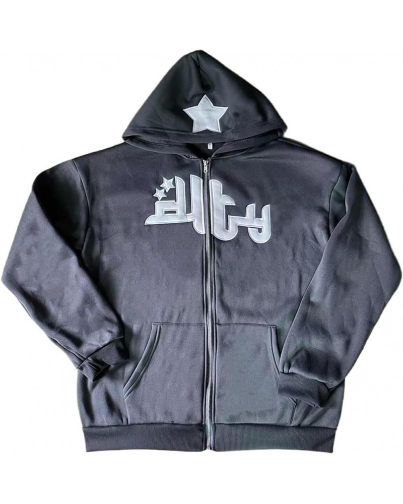 Zip Up Hoodies Womens Men Jackets Loose Fit Y2k Star And Cross Graphic Print Sweatshirts Gothic Oversized Jackets 0701a-grey ...