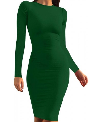 Women's Casual Basic Pencil Dress Sexy Long Sleeve Bodycon Midi Club Dress 05 Long Sleeve Dark Green $16.42 Dresses