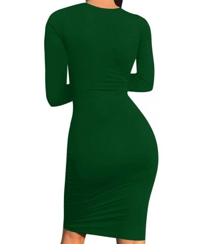 Women's Casual Basic Pencil Dress Sexy Long Sleeve Bodycon Midi Club Dress 05 Long Sleeve Dark Green $16.42 Dresses