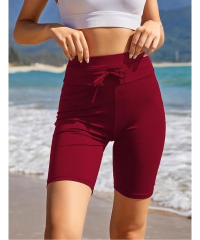 Women's Board Shorts High Waist Swim Shorts Beach Surf Swimwear Shorts Wine Red $17.09 Swimsuits