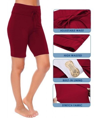 Women's Board Shorts High Waist Swim Shorts Beach Surf Swimwear Shorts Wine Red $17.09 Swimsuits