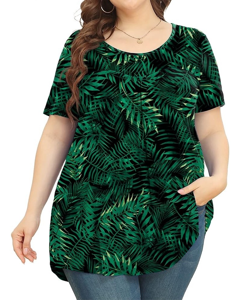 Women's Plus Size Tunic Tops Short Sleeve Casual T Shirts Pleated Loose Blouses Leaf Green $11.79 Blouses