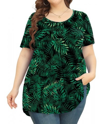 Women's Plus Size Tunic Tops Short Sleeve Casual T Shirts Pleated Loose Blouses Leaf Green $11.79 Blouses