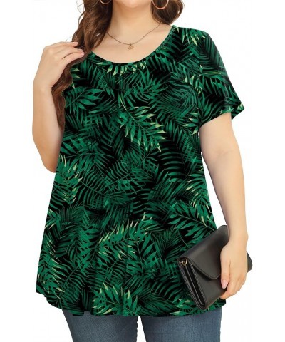 Women's Plus Size Tunic Tops Short Sleeve Casual T Shirts Pleated Loose Blouses Leaf Green $11.79 Blouses