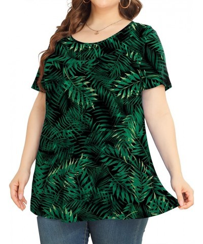 Women's Plus Size Tunic Tops Short Sleeve Casual T Shirts Pleated Loose Blouses Leaf Green $11.79 Blouses