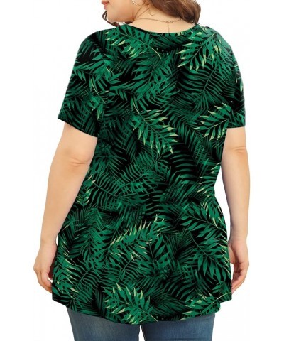 Women's Plus Size Tunic Tops Short Sleeve Casual T Shirts Pleated Loose Blouses Leaf Green $11.79 Blouses