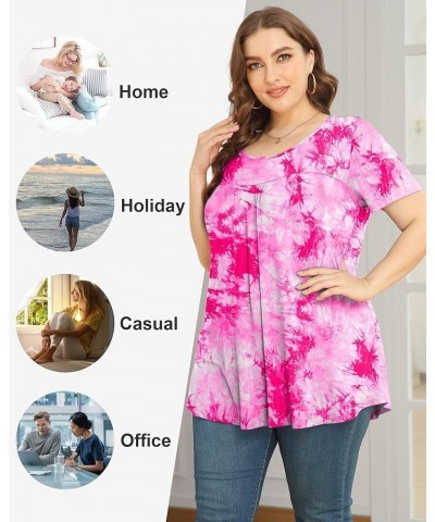 Women's Plus Size Tunic Tops Short Sleeve Casual T Shirts Pleated Loose Blouses Leaf Green $11.79 Blouses