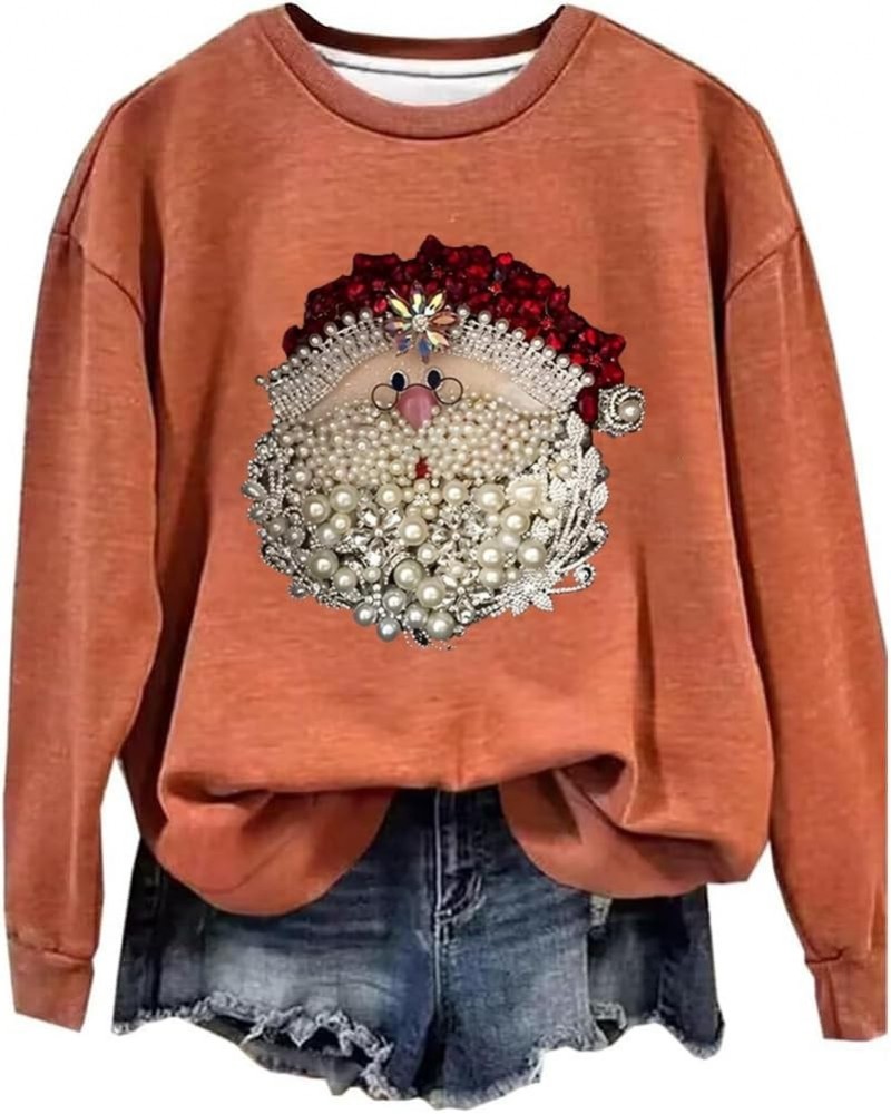 Santa Claus Jewel Art Sweatshirt Funny Santa Sweater Christmas Shirt Gift Tops Orange $14.67 Hoodies & Sweatshirts