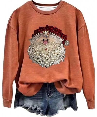 Santa Claus Jewel Art Sweatshirt Funny Santa Sweater Christmas Shirt Gift Tops Orange $14.67 Hoodies & Sweatshirts