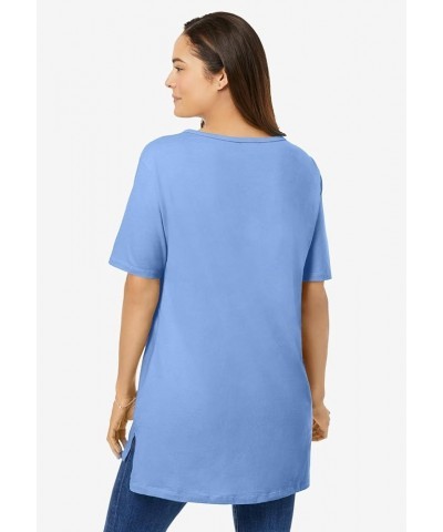 Women's Plus Size Perfect Short-Sleeve Boatneck Tunic Seamist Blue $11.23 Others