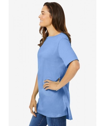 Women's Plus Size Perfect Short-Sleeve Boatneck Tunic Seamist Blue $11.23 Others