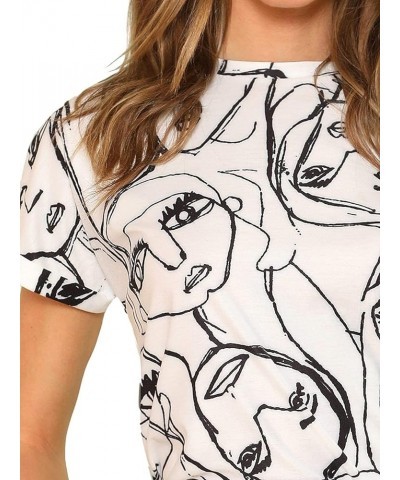 Women's Figure Print Short Sleeve Round Neck Tee Top T-Shirt White $13.74 T-Shirts