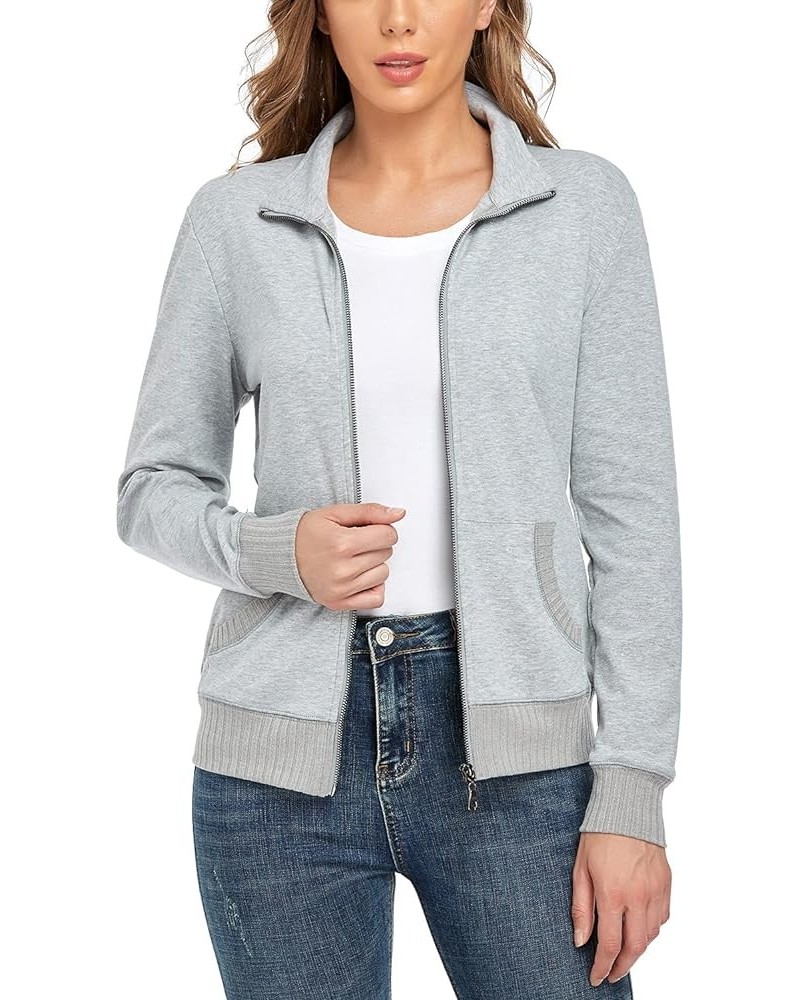 Women's Stand Collar Zip up Long Sleeve Jacket with Pockets Running Sweatshirts Jackets Z-light Grey $18.02 Jackets