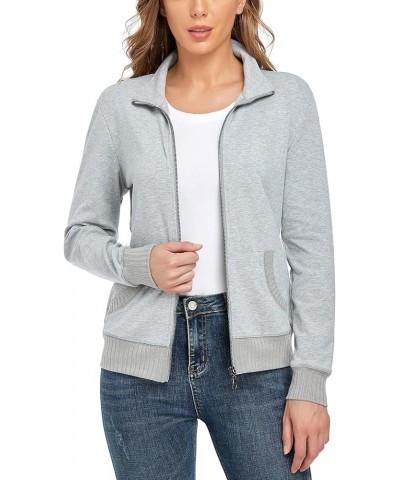 Women's Stand Collar Zip up Long Sleeve Jacket with Pockets Running Sweatshirts Jackets Z-light Grey $18.02 Jackets