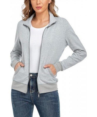 Women's Stand Collar Zip up Long Sleeve Jacket with Pockets Running Sweatshirts Jackets Z-light Grey $18.02 Jackets