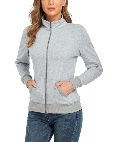 Women's Stand Collar Zip up Long Sleeve Jacket with Pockets Running Sweatshirts Jackets Z-light Grey $18.02 Jackets