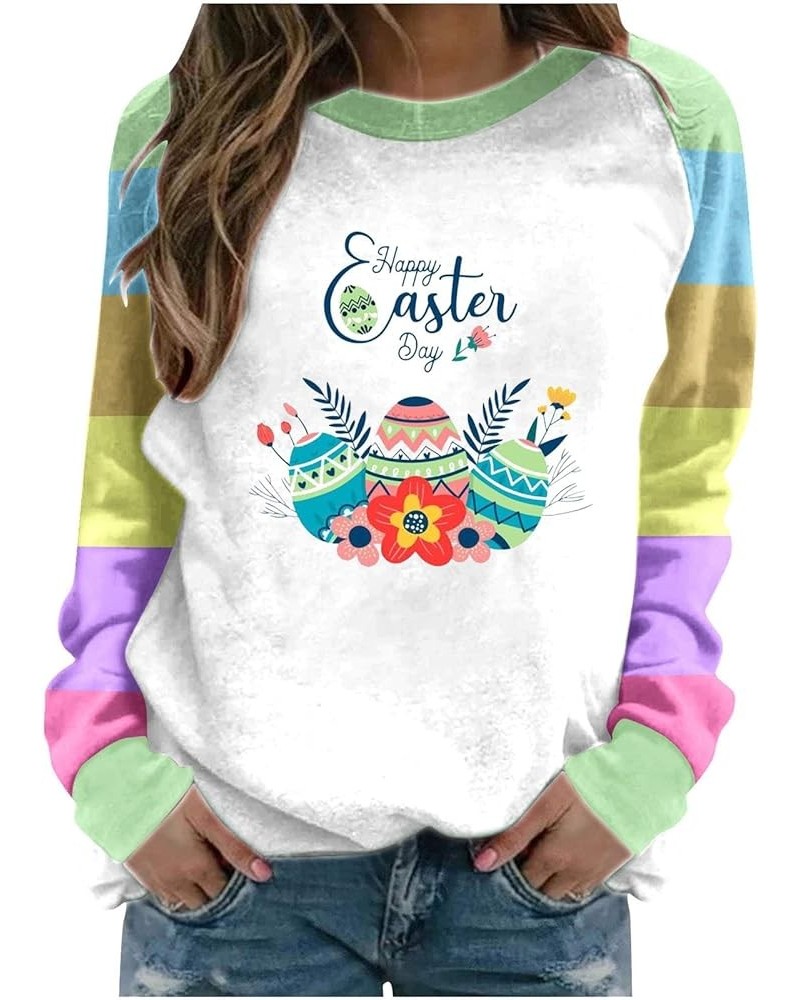 Happy Easter Sweatshirt for Women Cute Bunny Rabbit Long Sleeve Tunic Tops Easter Eggs Graphic Crewneck Pullover Blouse 2024 ...