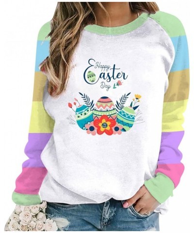 Happy Easter Sweatshirt for Women Cute Bunny Rabbit Long Sleeve Tunic Tops Easter Eggs Graphic Crewneck Pullover Blouse 2024 ...