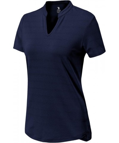 Women's Dry Fit Golf Polo Shirts Short Sleeve V Neck Collarless Athletic Activewear Shirts Navy $15.36 Shirts