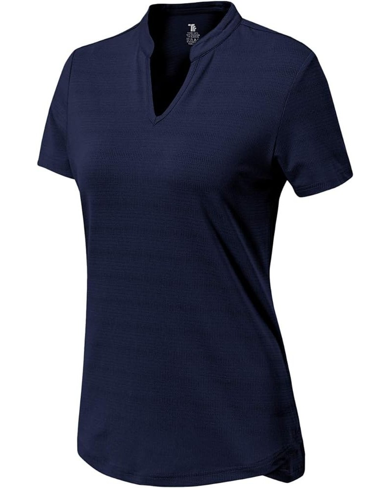 Women's Dry Fit Golf Polo Shirts Short Sleeve V Neck Collarless Athletic Activewear Shirts Navy $15.36 Shirts