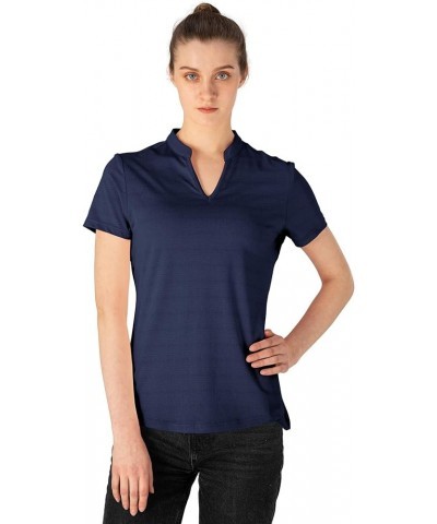 Women's Dry Fit Golf Polo Shirts Short Sleeve V Neck Collarless Athletic Activewear Shirts Navy $15.36 Shirts