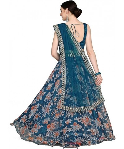 Womens Organza Digital Printed Indian Style Lehenga Choli Turquoise $38.99 Dresses