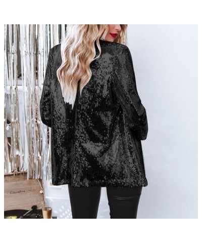 Women Sequins Blazer Sequin Jacket Casual Long Sleeve Glitter Party Shiny Lapel Coat Jacket Women Plus Size Black $14.43 Blazers