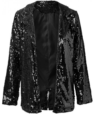 Women Sequins Blazer Sequin Jacket Casual Long Sleeve Glitter Party Shiny Lapel Coat Jacket Women Plus Size Black $14.43 Blazers