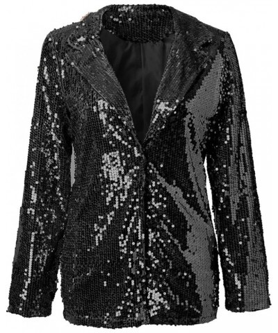 Women Sequins Blazer Sequin Jacket Casual Long Sleeve Glitter Party Shiny Lapel Coat Jacket Women Plus Size Black $14.43 Blazers