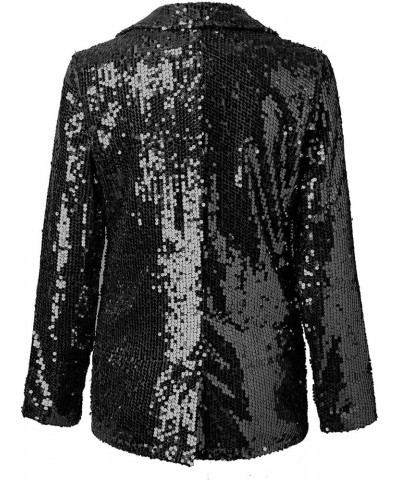 Women Sequins Blazer Sequin Jacket Casual Long Sleeve Glitter Party Shiny Lapel Coat Jacket Women Plus Size Black $14.43 Blazers