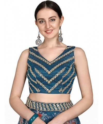 Womens Organza Digital Printed Indian Style Lehenga Choli Turquoise $38.99 Dresses