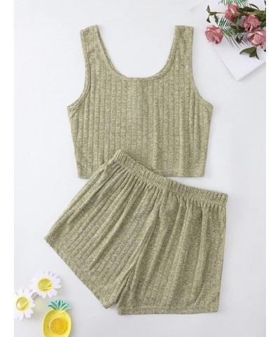 Women's Button Front Ribbed Knit Tank Top and Shorts Pajama Set Sleepwear Lounge Sets Lime Green $12.90 Sleep & Lounge